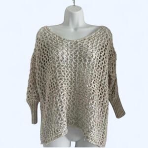 Cream and tan crochet sweater